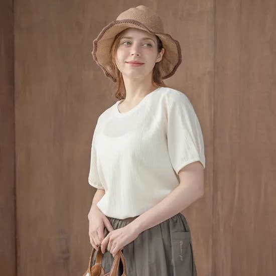 뒤란 링클 텍스처 반팔 티셔츠 블라우스 3100 핏 여성 루즈핏 브라우스