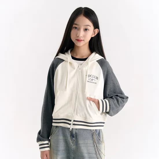 더데이걸 배색 레글런 크롭 후드 집업 TGJM25W1E