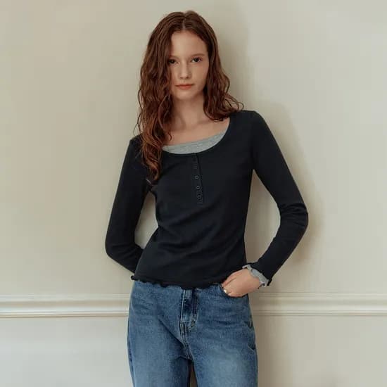 3컬러 레이어드 헨리넥 티셔츠 LAYERED HENLEY NECK T-SHIRT 39,000원