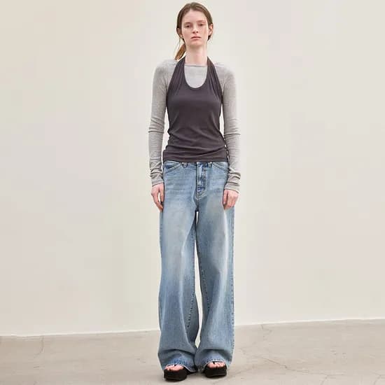 wide-fit denim pants (sky blue)