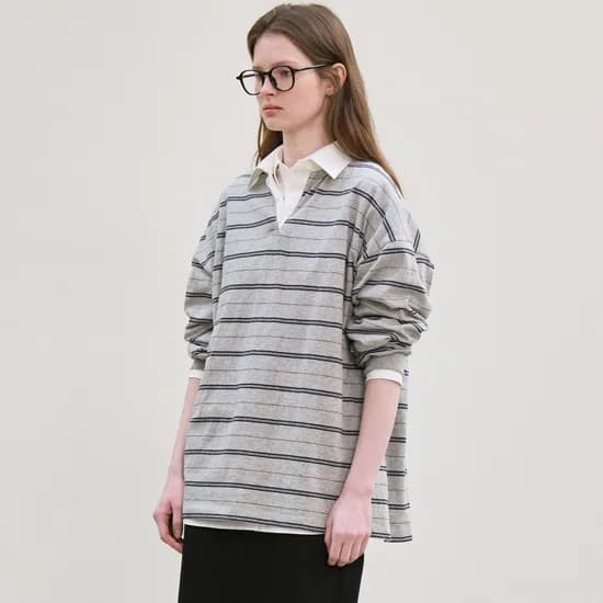 stripe collared T-shirt (gray)