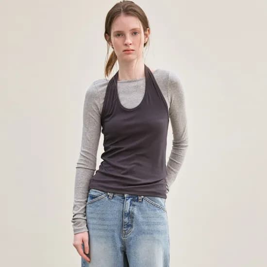 ribbed halter top (charcoal)