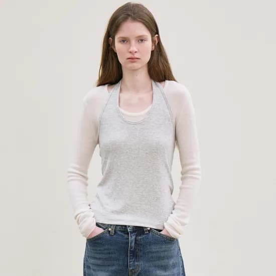 ribbed halter top (melange gray)