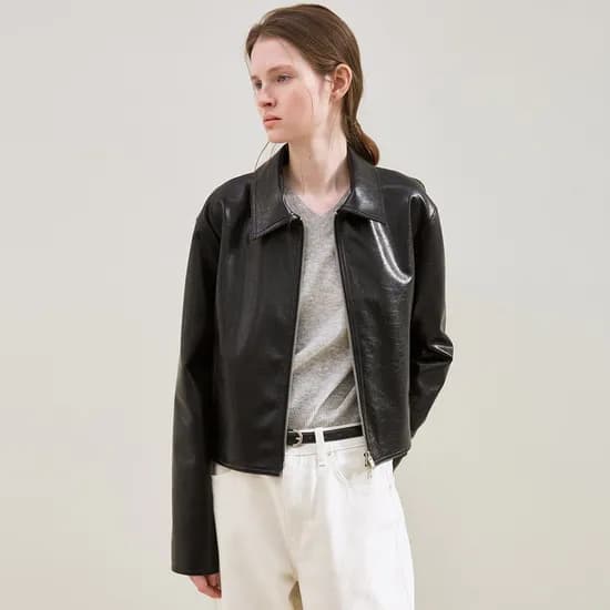 faux leather minimal jacket (black)