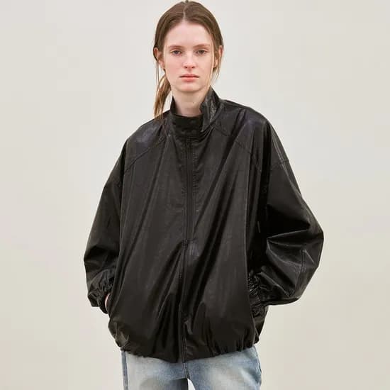 faux leather high-neck jacket (black)