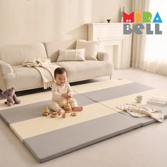 미라벨 카라 실리콘 아기 유아 층간소음 놀이방 5단 노틈새매트 140X240 베이지그레이