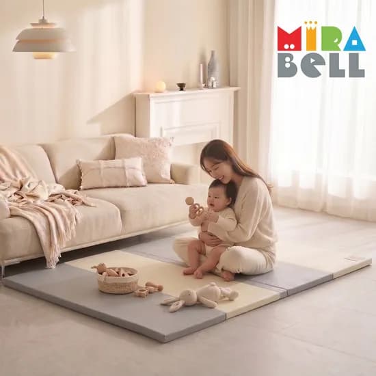 미라벨 카라 실리콘 아기 유아 층간소음 놀이방 5단 노틈새매트 140X200 베이지그레이