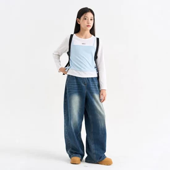 더데이걸 싸이드 와이드 턱 주름 데님 TGTJ26F1E