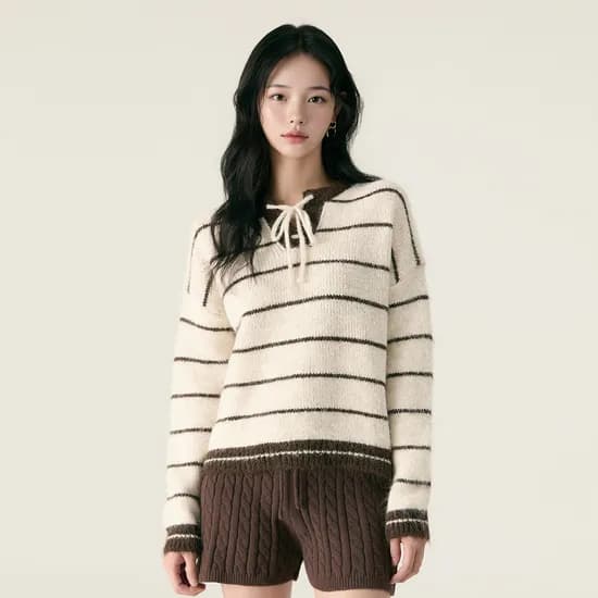 로엠 끈 디테일 스트라이프 니트 RMKAG11RTD