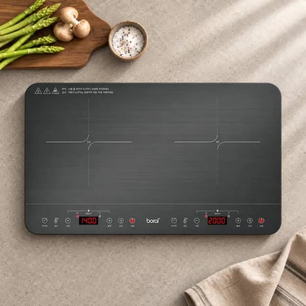보랄 더 셰프 대형 2구 블랙 와이드 인덕션 전기레인지 BR-D3500FS