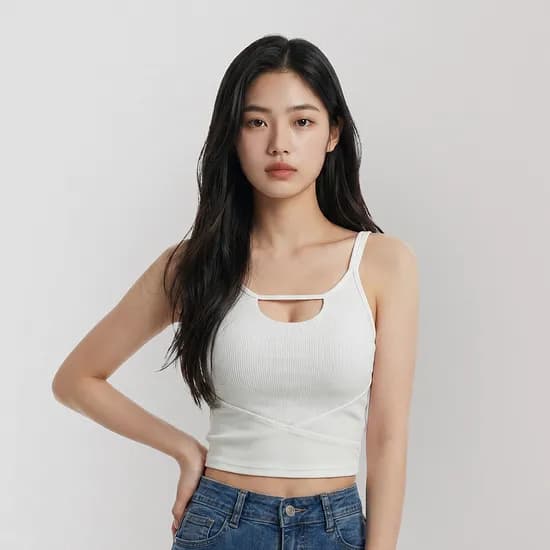힙핑크 레나 컷아웃 캡 크롭 나시탑 (일체형패드)