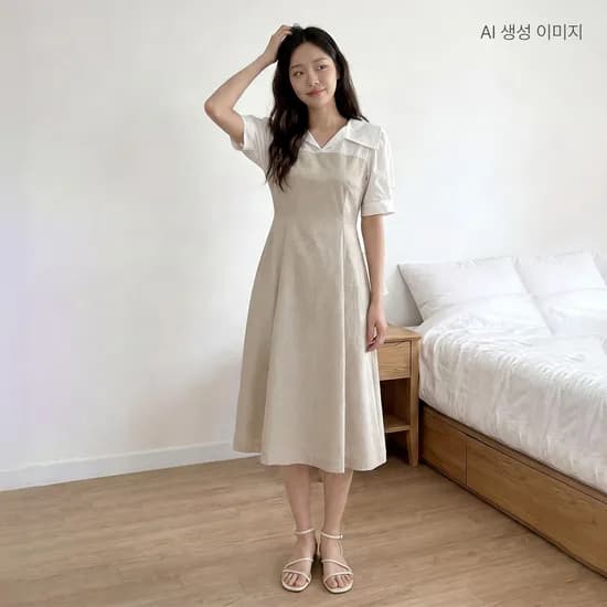 로엠 오픈카라 우븐매칭 롱원피스 RMOWG24R12
