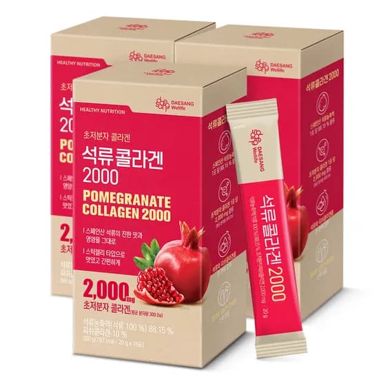 웰라이프 석류 콜라겐 스틱 (20g) 저분자 젤리스틱 피쉬어류 15포, 3개