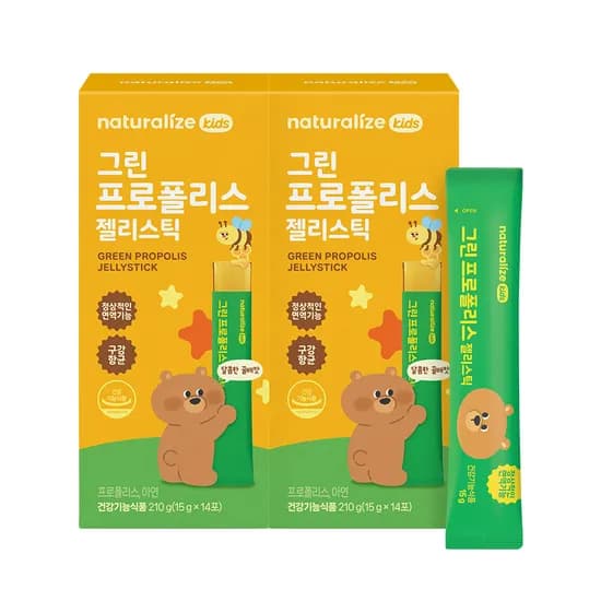 네추럴라이즈 그린 프로폴리스 젤리스틱 꿀배맛 키즈 어린이 영양제 아연 14포 2개