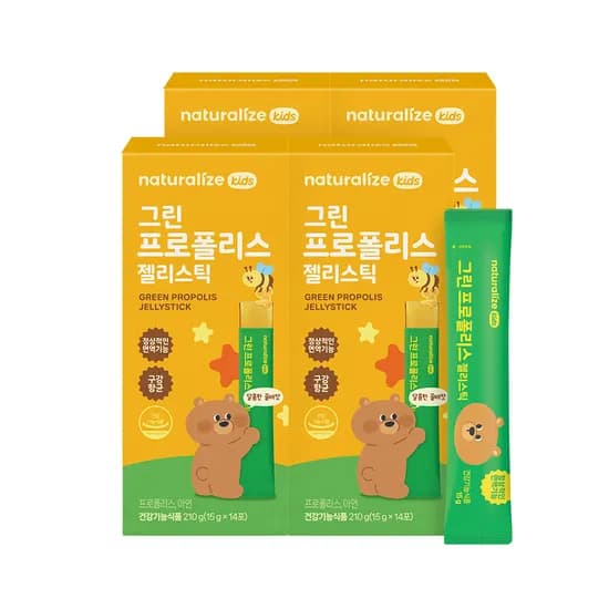 네추럴라이즈 그린 프로폴리스 젤리스틱 꿀배맛 키즈 어린이 영양제 아연 14포, 4개