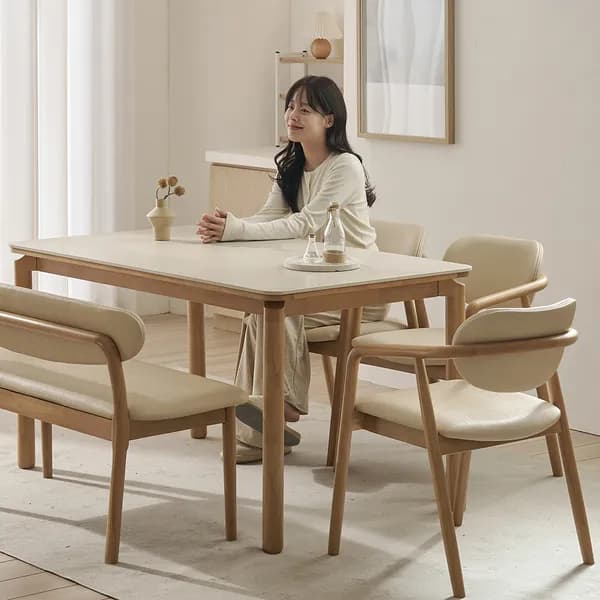 아이렌 원목 포세린 세라믹 식탁세트 식탁+의자2+벤치1 1400mm 쿠키