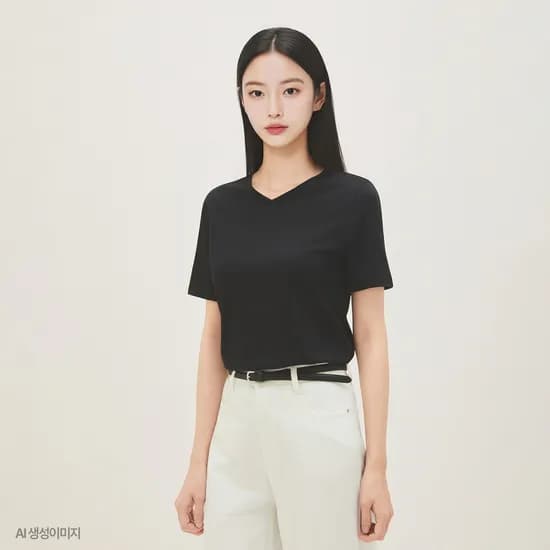 로엠 올데이 베이직 V넥 티셔츠 RMHWG24R02