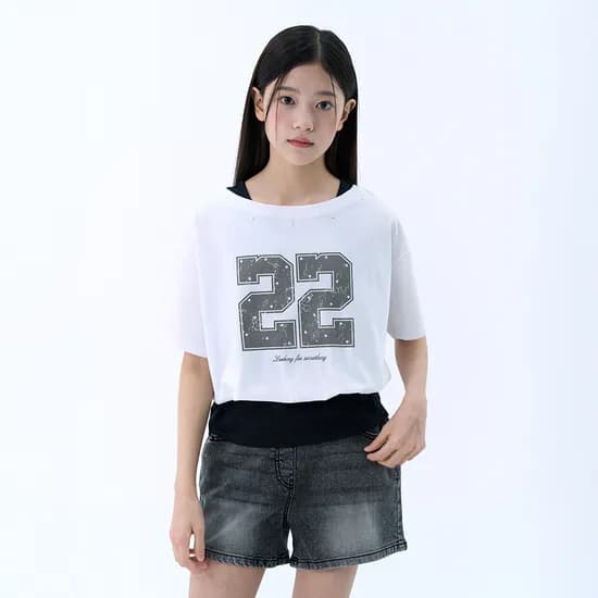 더데이걸 스터드 장식 반팔 레이어드 맨투맨 TGRA26309