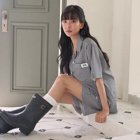 하이픈 매티 실크핏 남녀공용 반팔 잠옷 세트