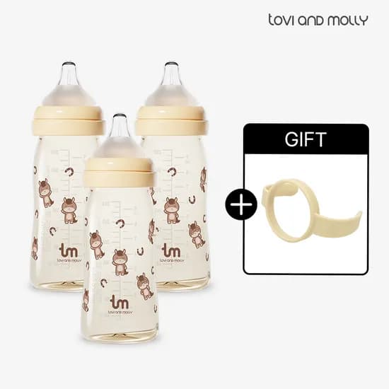 토비앤몰리 PPSU 신생아 배앓이 방지 아기 젖병 (젖꼭지 포함) 280ml, 3개, 마리(바닐라)