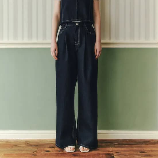 핀턱 와이드 데님 팬츠 PINTUCK WIDE DENIM PANTS / DEEP INDIGO