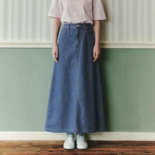 밴딩 데님 롱 스커트 BANDING DENIM LONG SKIRT / INDIGO