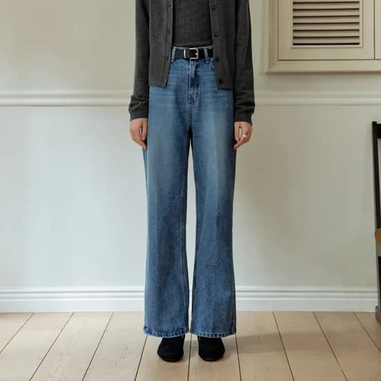 워싱 세미 부츠컷 데님 팬츠 WASHED SEMI-BOOTCUT DENIM PANTS INDIGO