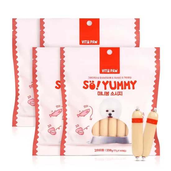 비타파우 강아지 소세지 휴먼그레이드 애견 간식 미니봉 소시지 14개입 연어+크릴, 238g, 4개