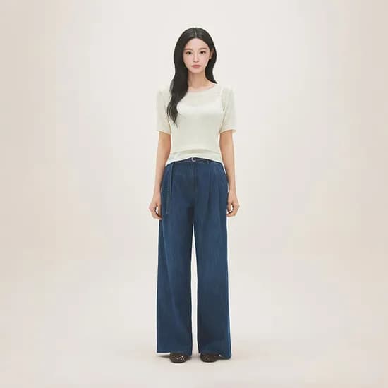 로엠 린넨 벨티드 턱 와이드 데님 RMTJG25G11