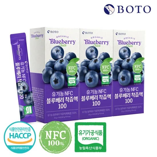 보뚜 유기농 NFC 블루베리 스틱 착즙액 100 14포, 3개