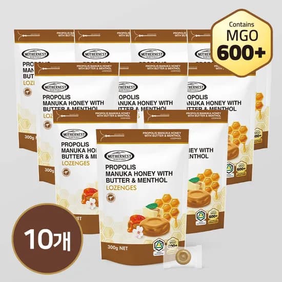 마더네스트 호주산 프로폴리스 마누카허니 버터멘톨 캔디 (MGO600+) 300g, 10개