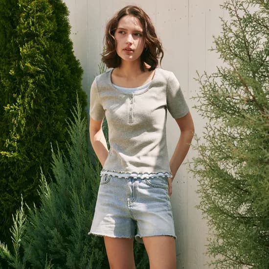 레이어드 헨리넥 반팔 티셔츠 SHORT SLEEVE LAYERED HENLEY NECK T-SHIRT