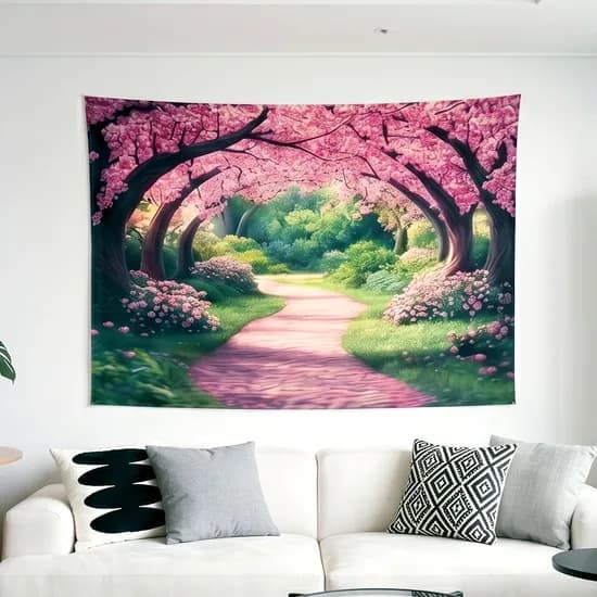 대형 패브릭 포스터 벚꽃 공원 감성 인테리어 풍경 가리개 커튼 (150x100cm)