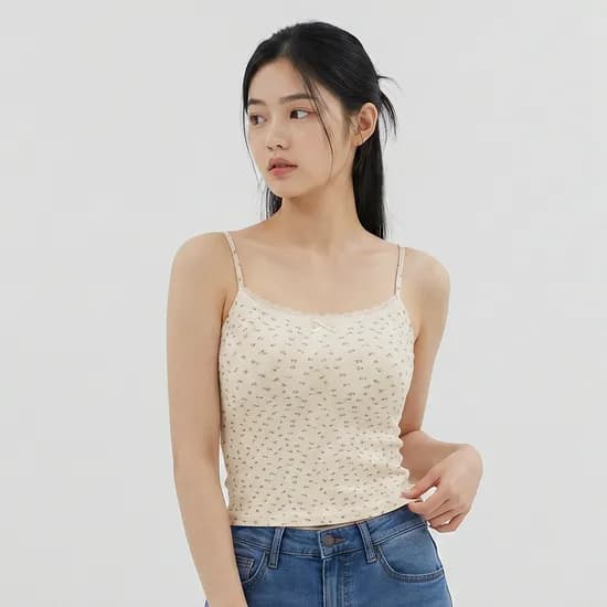 힙핑크 가든 볼륨캡 크롭 끈 나시탑 (일체형패드)