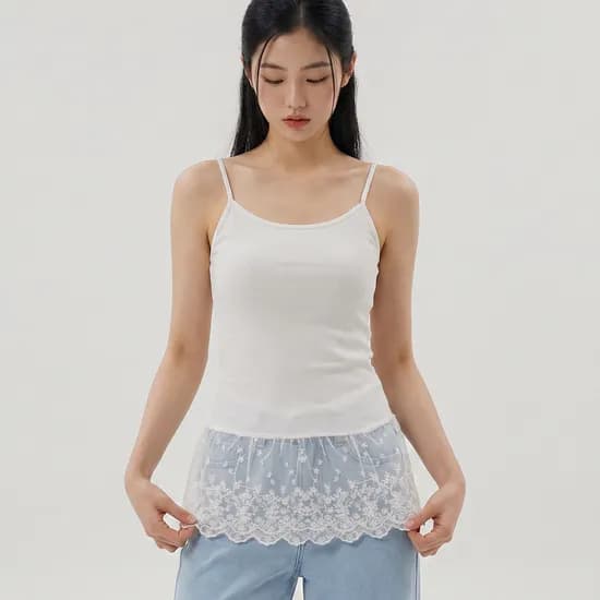 힙핑크 에이프릴 볼륨캡 레이스 롱 끈나시 (일체형패드)