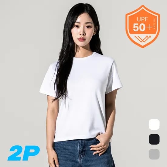 1+1 비침없는 여성 세미크롭 반팔티 티셔츠 여자 흰티 FWT001