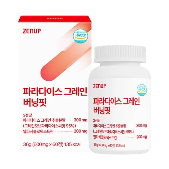 젠업 파라다이스 그레인 버닝핏 20배농축 6파라돌 알파cd 60정, 1개