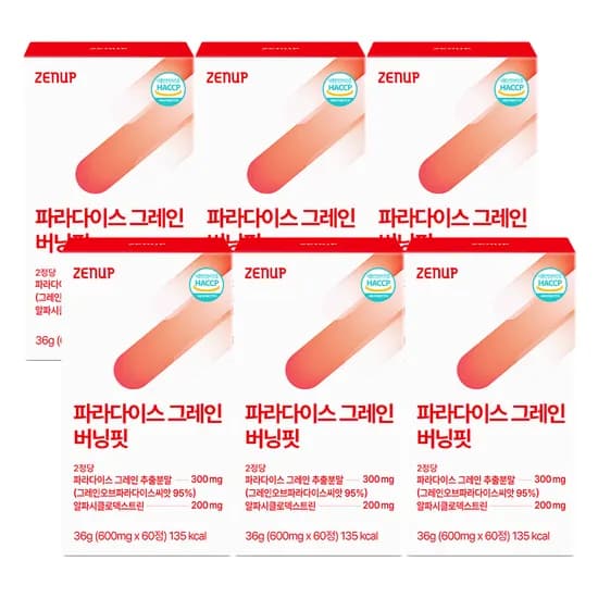 젠업 파라다이스 그레인 버닝핏 20배농축 6파라돌 알파cd 60정, 6개