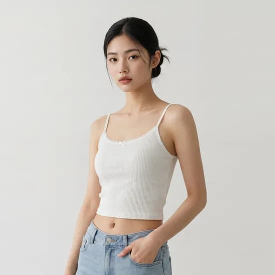 힙핑크 모닝 볼륨캡 크롭 끈 나시탑 (일체형패드)