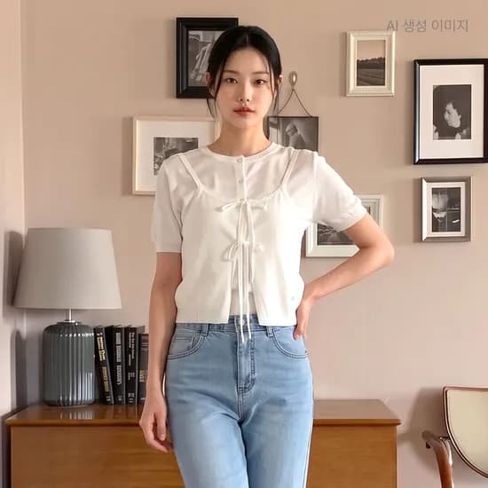 로엠 RE 반팔 뷔스티에 매칭 가디건 (RMCKG23R13) RMCKG25RT3