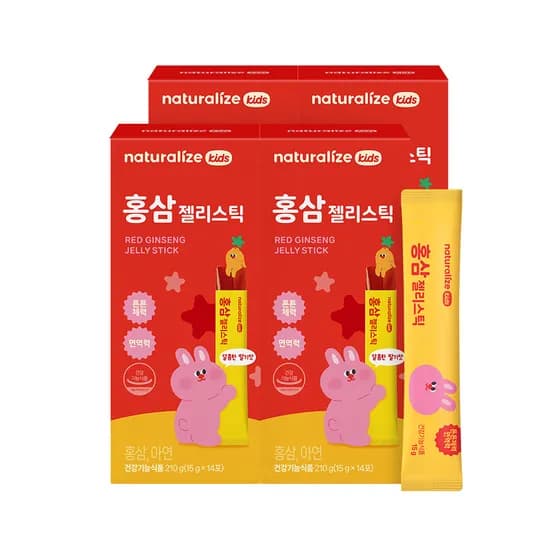 네추럴라이즈 홍삼 젤리스틱 키즈 어린이 딸기맛 영양제 아연 14포, 4개
