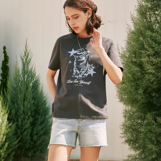 [2컬러] 카우보이 캣 반팔 티셔츠 COWBOY CAT SHORT SLEEVE T-SHIRT