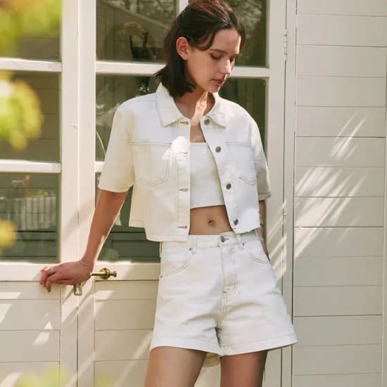스티치 데님 반팔 셔츠 SHORT SLEEVE STITCH DENIM SHIRT / WHITE