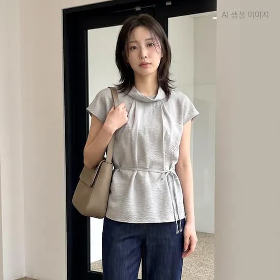 로엠 하이넥 캡소매 블라우스 RMBLG26RT3