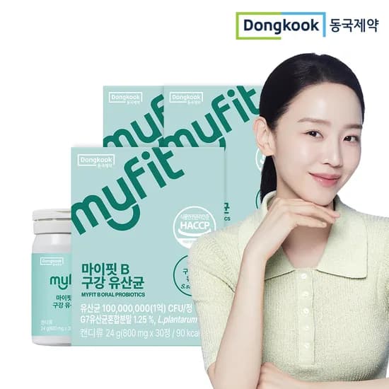 동국제약 마이핏B 구강유산균 특허균주 상쾌한 자일리톨 츄어블 캔디 민트향 30정, 3개