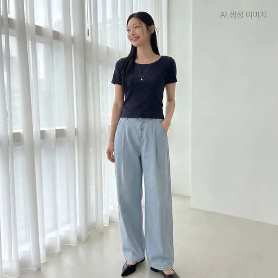 로엠 뒷밴딩 와이드 데님 팬츠