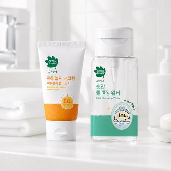 그린핑거 파워블록 선크림 80ml+클렌징워터 200ml / 유아, 키즈, 어린이, 무기자차