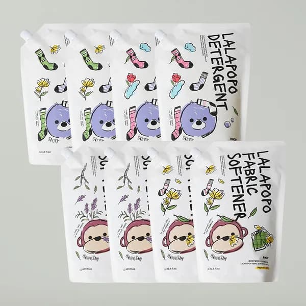 케이맘 랄라포포 순한 유아세제 리필 1.3L×4팩+유연제 리필 1.3L×4팩