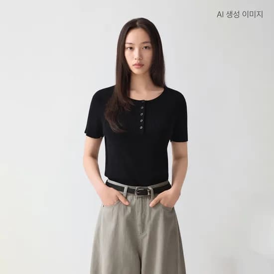 스파오 헨리넥 골지 반팔 니트 SPKWG25G01