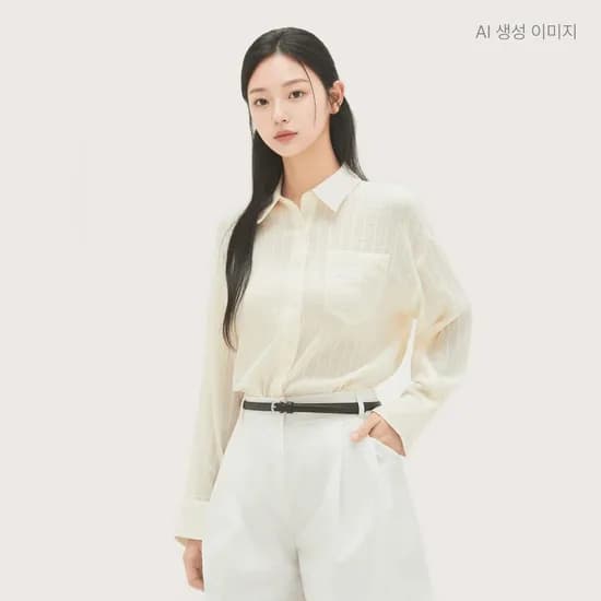 로엠 도비 코튼 혼방 루즈핏 셔츠 RMYWG25RT3